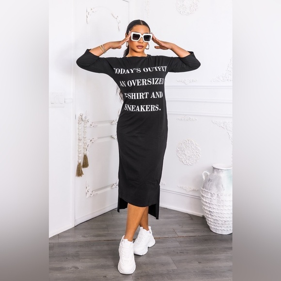 Black Midi dress today outfit is an oversized tee and sneakers type - Picture 2 of 4